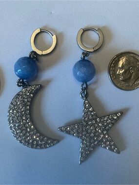 Blue Moon & Star Crystal Drop Earrings